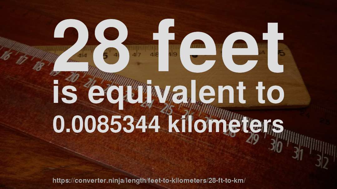 28 feet is equivalent to 0.0085344 kilometers