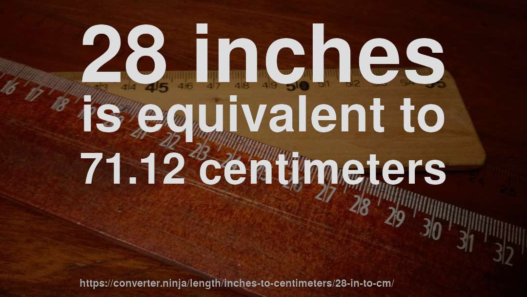 28 inches is equivalent to 71.12 centimeters
