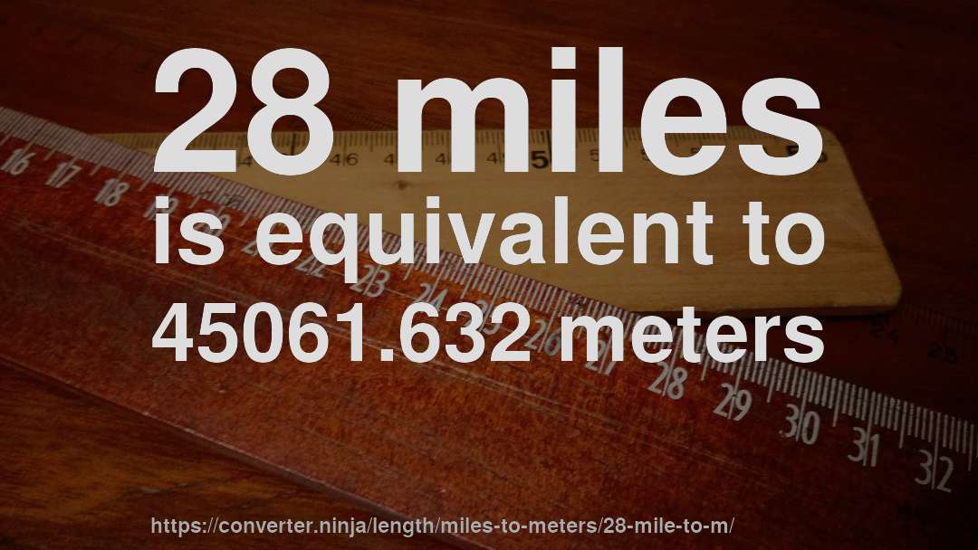 28 miles is equivalent to 45061.632 meters