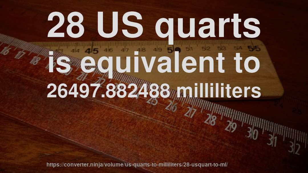 28 US quarts is equivalent to 26497.882488 milliliters
