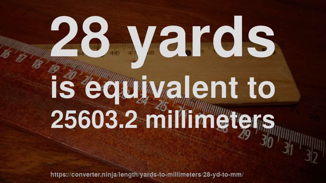 28 yards is equivalent to 25603.2 millimeters