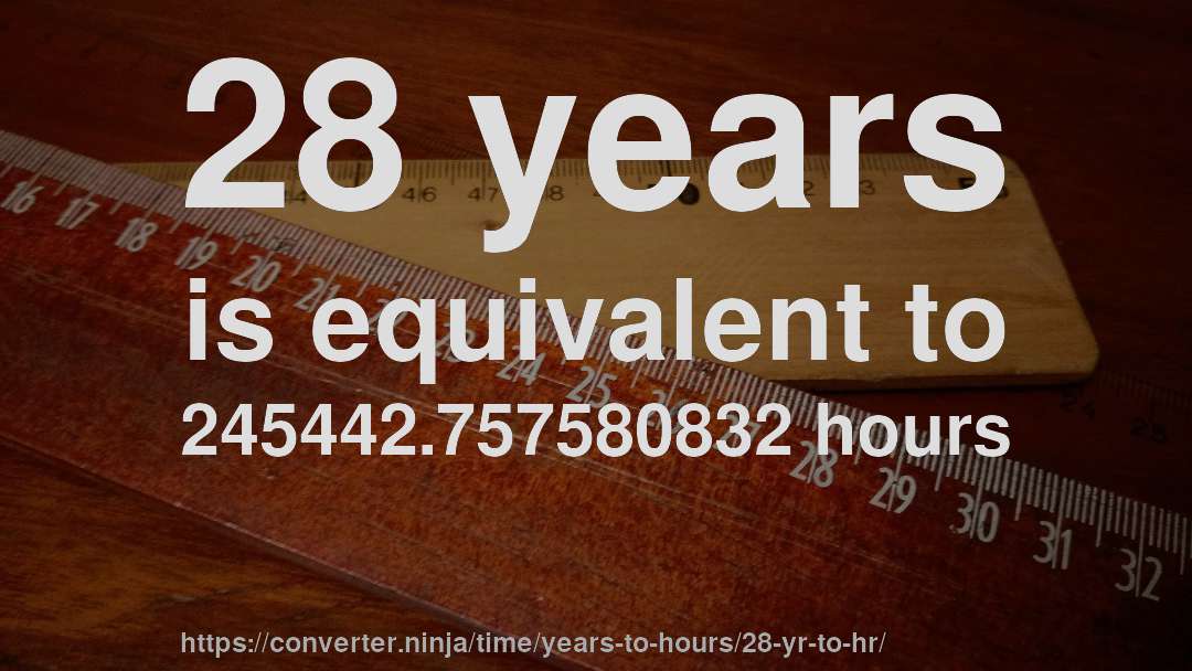 28 years is equivalent to 245442.757580832 hours