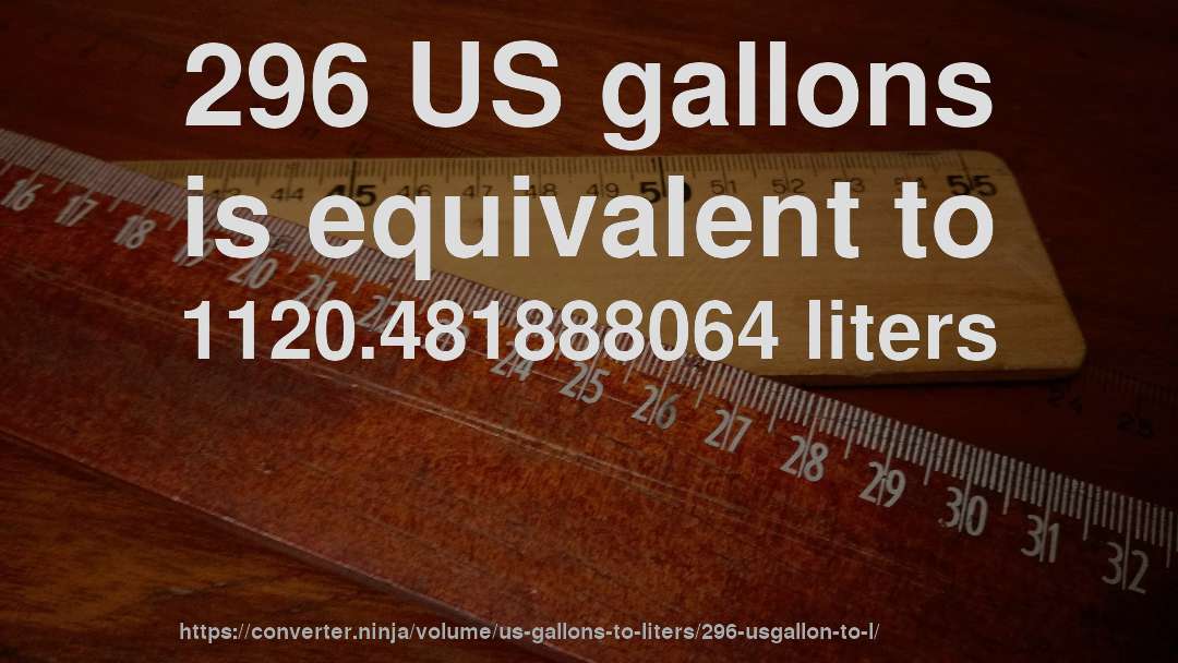 296 US gallons is equivalent to 1120.481888064 liters