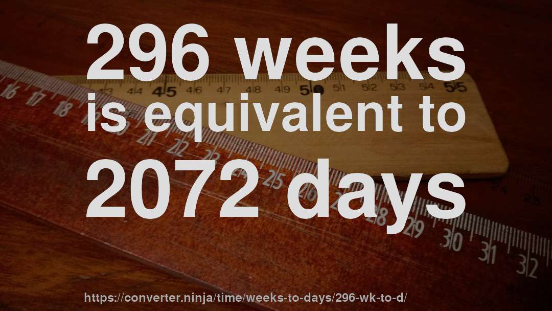 296 weeks is equivalent to 2072 days