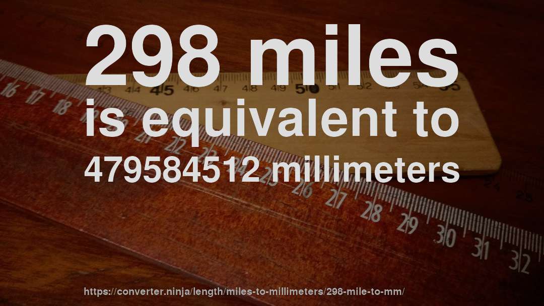 298 miles is equivalent to 479584512 millimeters