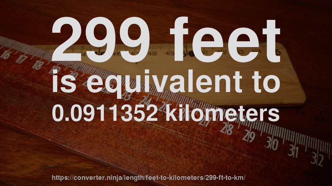 299 feet is equivalent to 0.0911352 kilometers