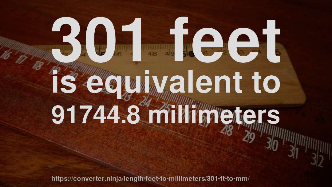 301 feet is equivalent to 91744.8 millimeters