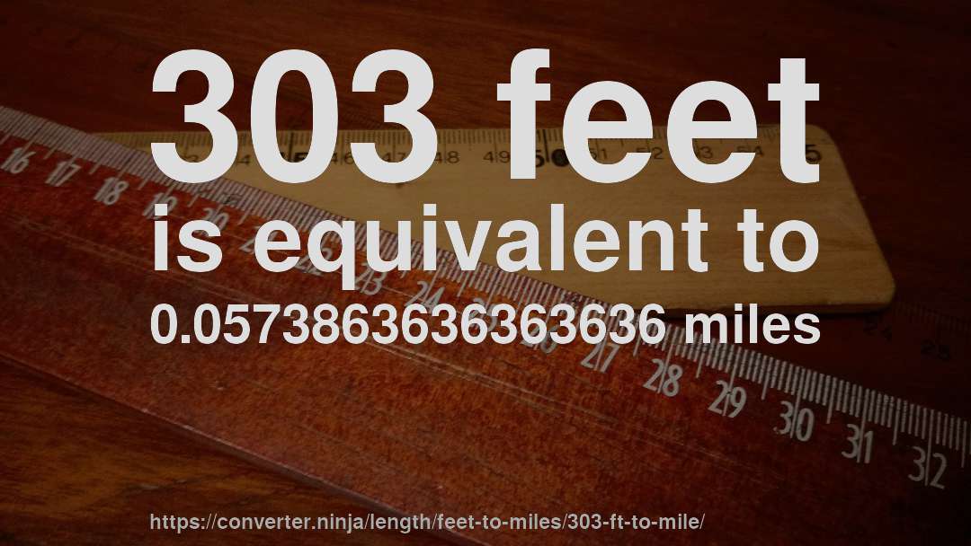 303 feet is equivalent to 0.0573863636363636 miles