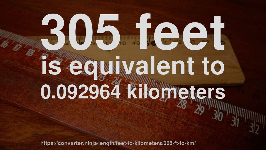 305 feet is equivalent to 0.092964 kilometers