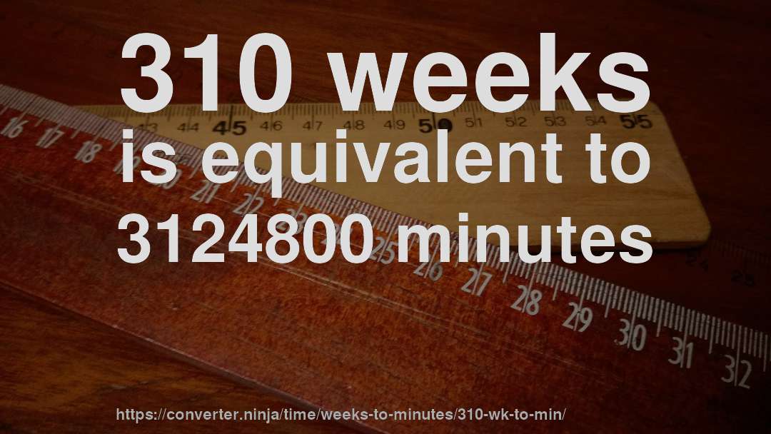 310 weeks is equivalent to 3124800 minutes