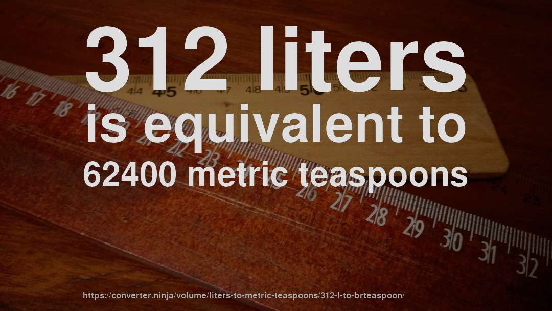 312 liters is equivalent to 62400 metric teaspoons