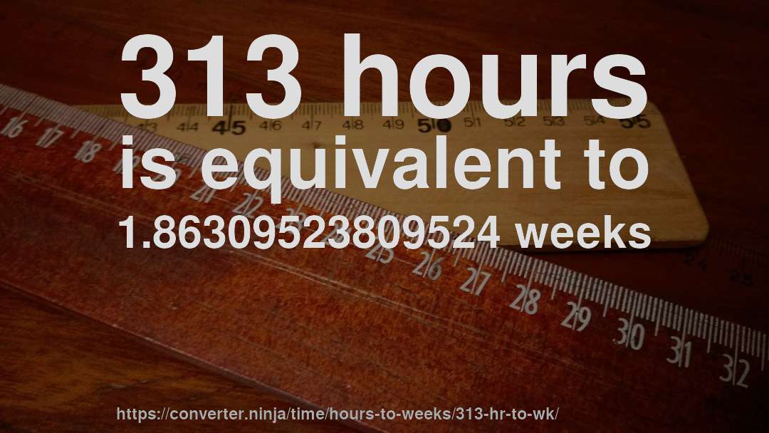 313 hours is equivalent to 1.86309523809524 weeks