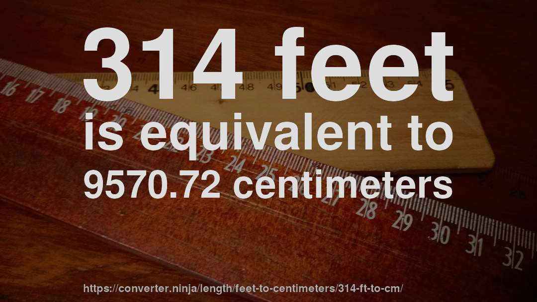 314 feet is equivalent to 9570.72 centimeters