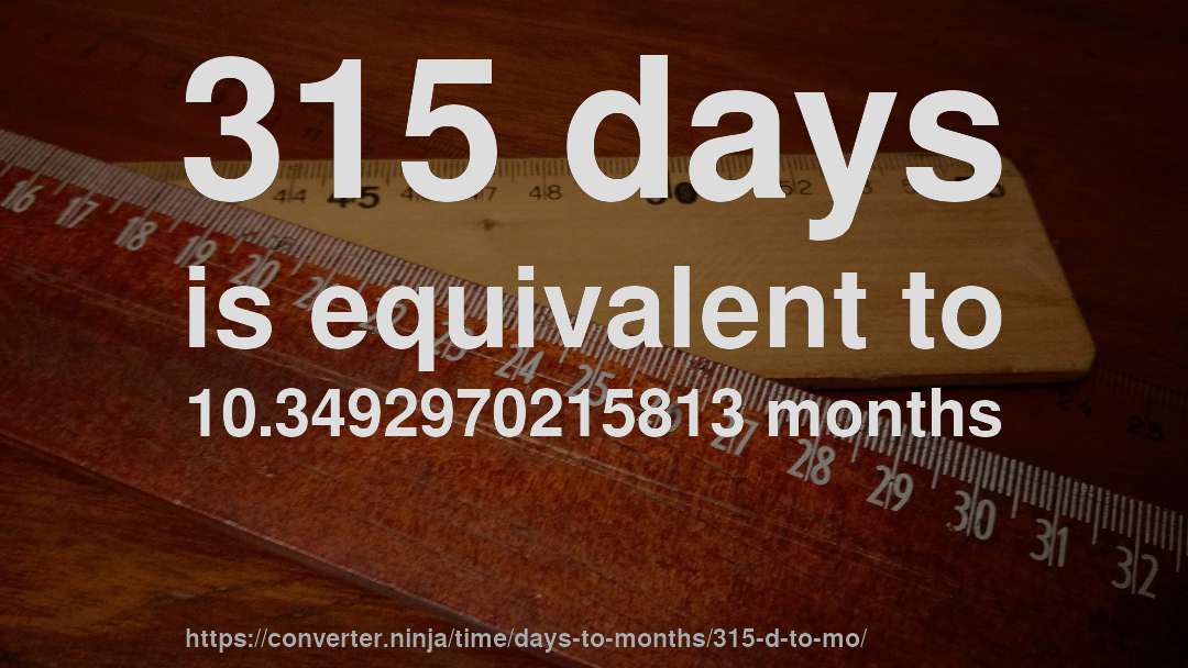 315 days is equivalent to 10.3492970215813 months