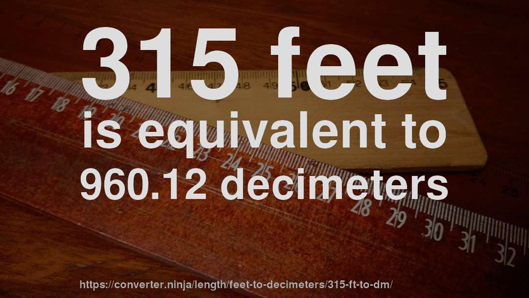 315 feet is equivalent to 960.12 decimeters