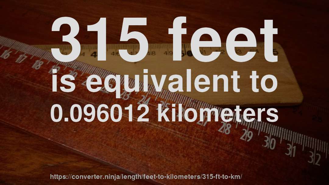 315 feet is equivalent to 0.096012 kilometers