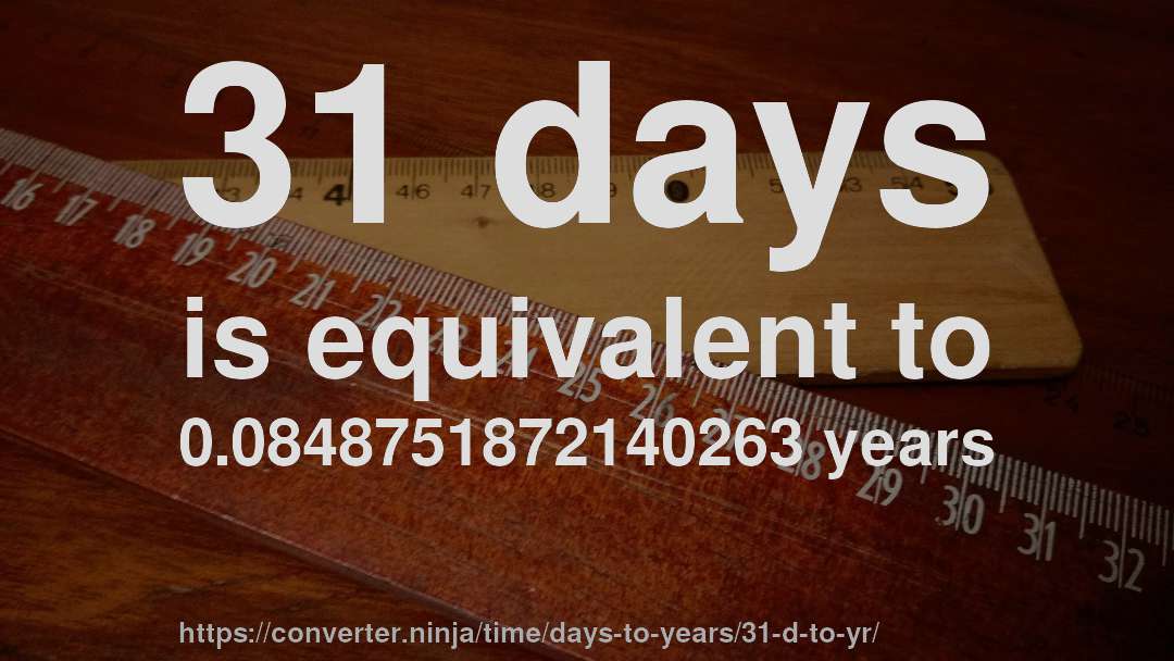 31 days is equivalent to 0.0848751872140263 years