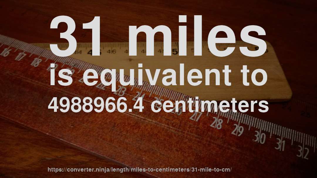31 miles is equivalent to 4988966.4 centimeters