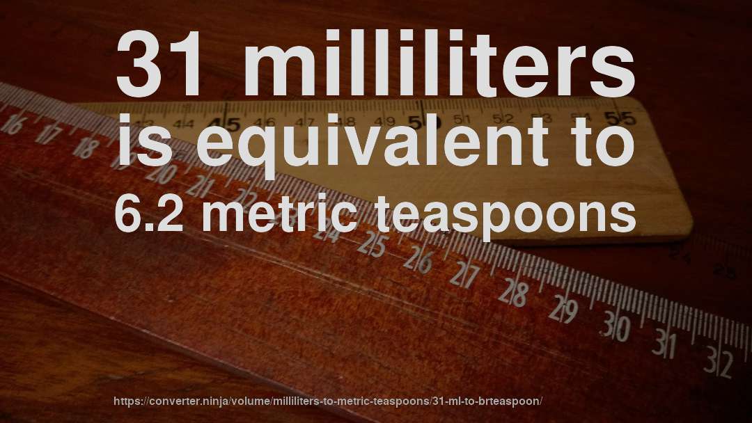 31 milliliters is equivalent to 6.2 metric teaspoons
