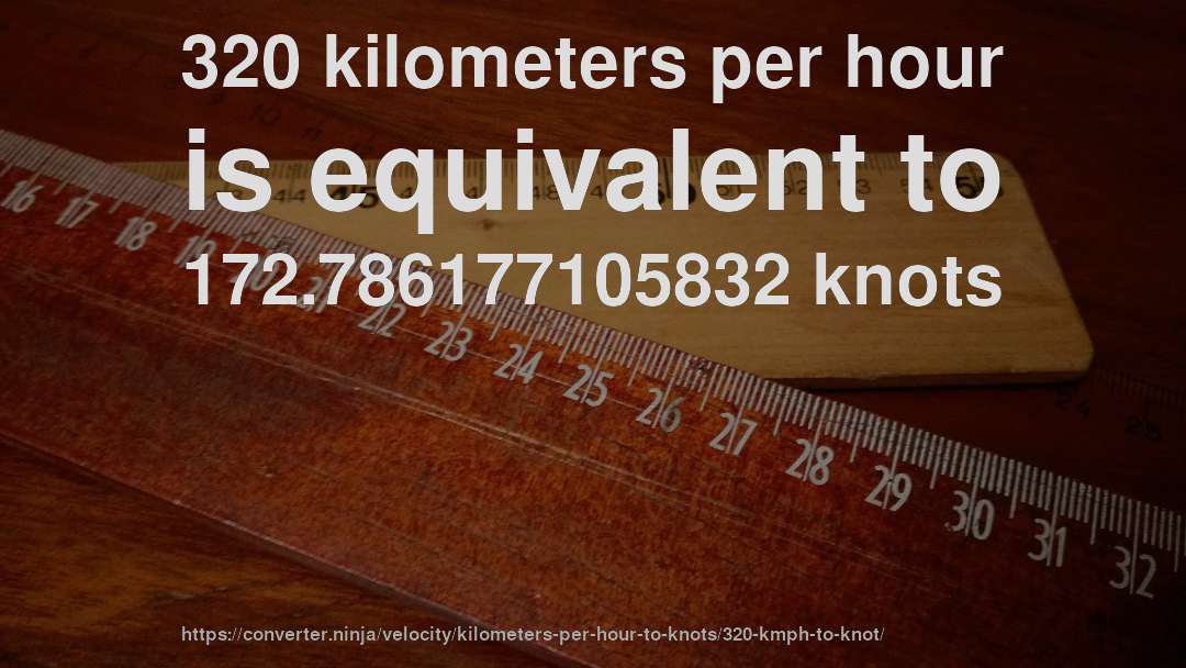 320 kilometers per hour is equivalent to 172.786177105832 knots