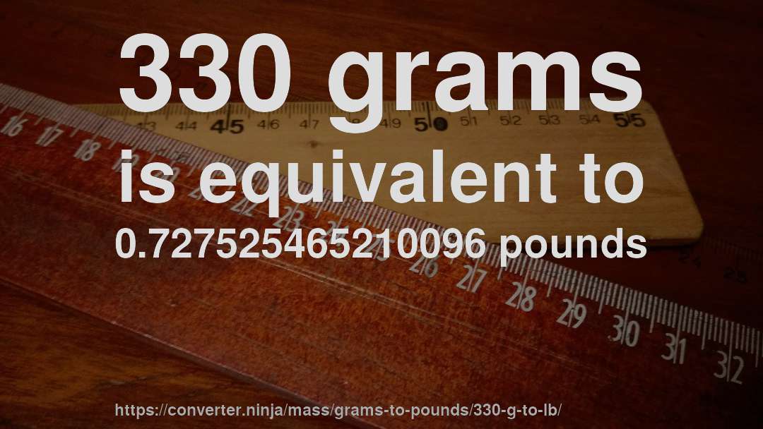 330 grams is equivalent to 0.727525465210096 pounds
