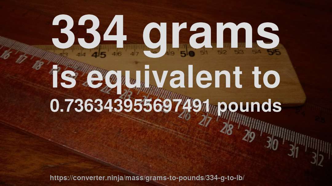 334 grams is equivalent to 0.736343955697491 pounds