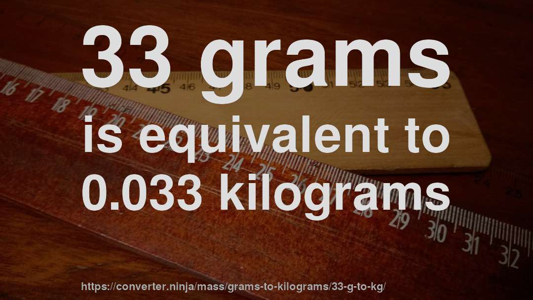 33 grams is equivalent to 0.033 kilograms