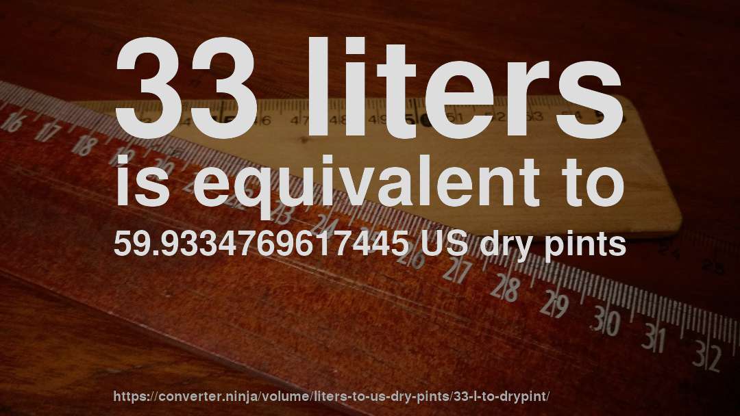 33 liters is equivalent to 59.9334769617445 US dry pints