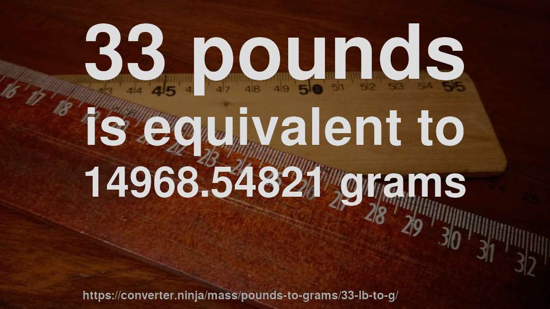 33 pounds is equivalent to 14968.54821 grams
