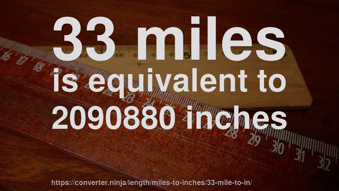 33 miles is equivalent to 2090880 inches