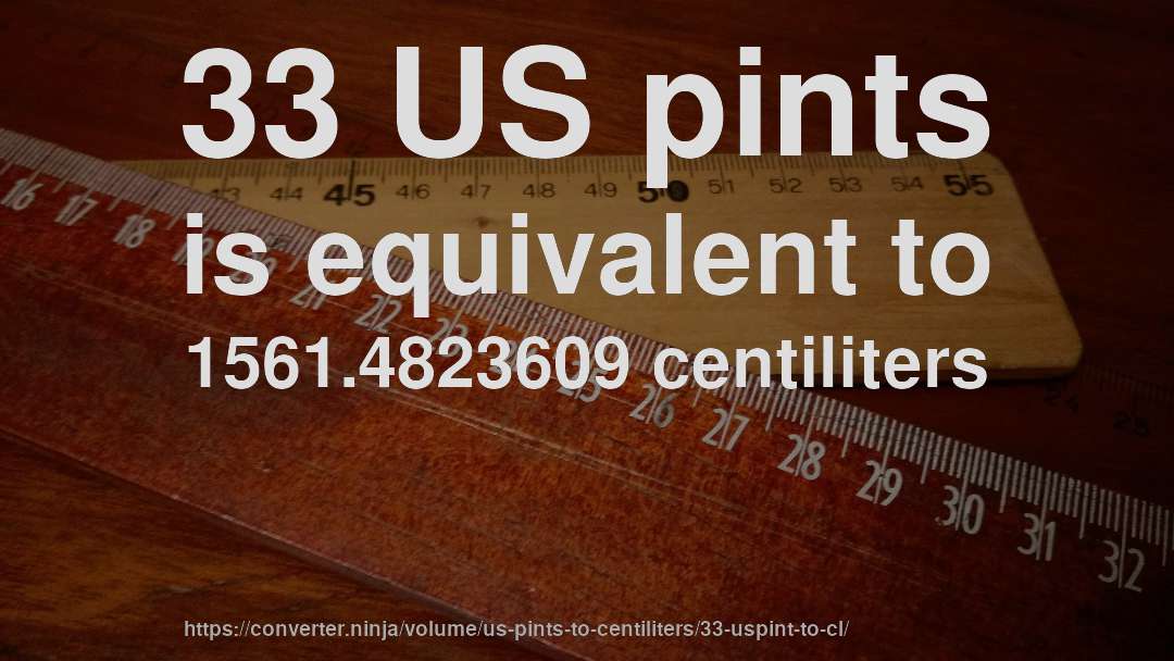 33 US pints is equivalent to 1561.4823609 centiliters