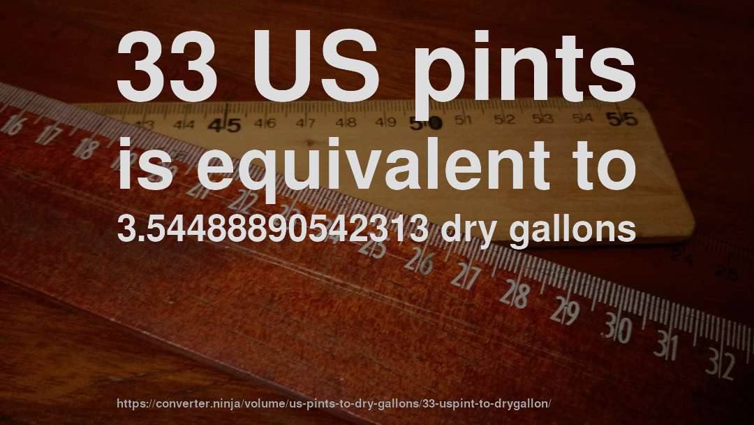 33 US pints is equivalent to 3.54488890542313 dry gallons
