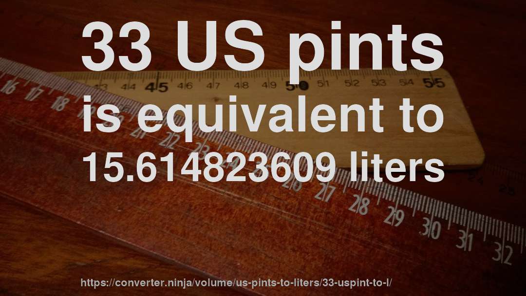 33 US pints is equivalent to 15.614823609 liters
