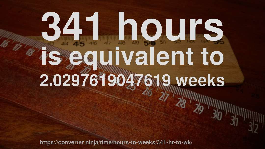 341 hours is equivalent to 2.0297619047619 weeks