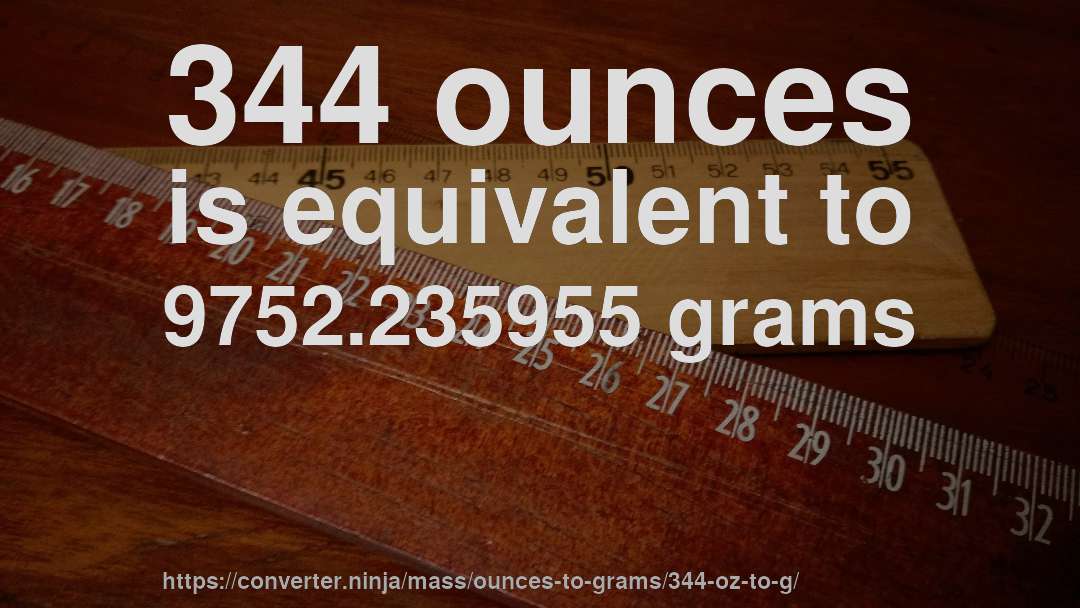344 ounces is equivalent to 9752.235955 grams
