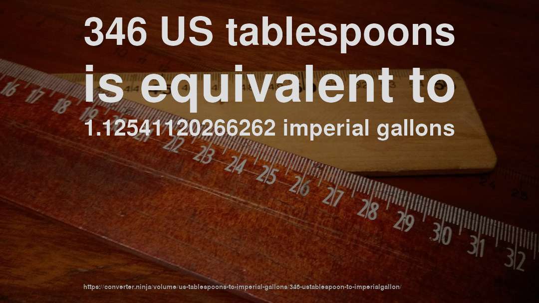 346 US tablespoons is equivalent to 1.12541120266262 imperial gallons