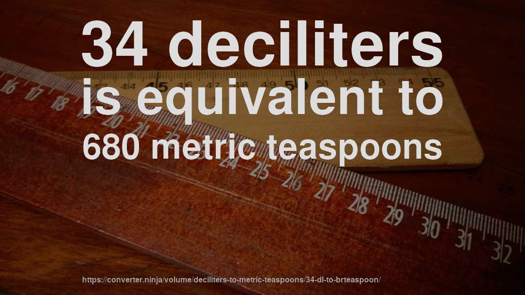 34 deciliters is equivalent to 680 metric teaspoons