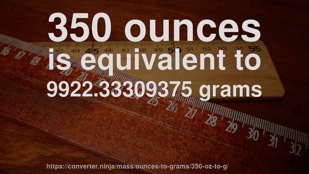 350 ounces is equivalent to 9922.33309375 grams