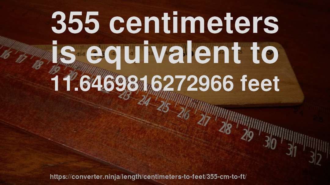 355 centimeters is equivalent to 11.6469816272966 feet