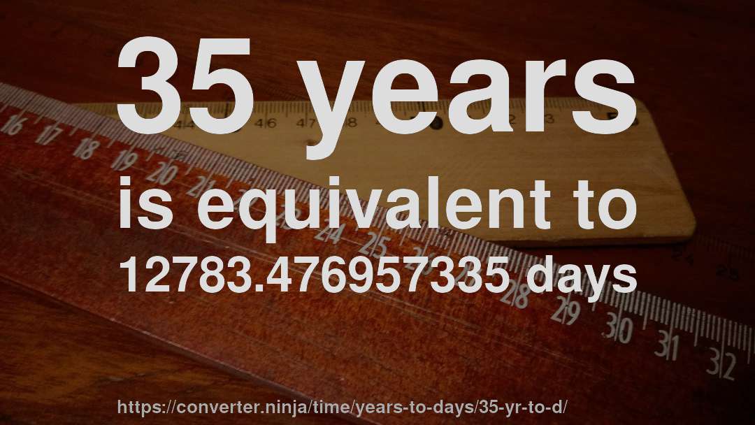 35 years is equivalent to 12783.476957335 days