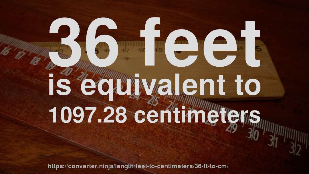 36 feet is equivalent to 1097.28 centimeters