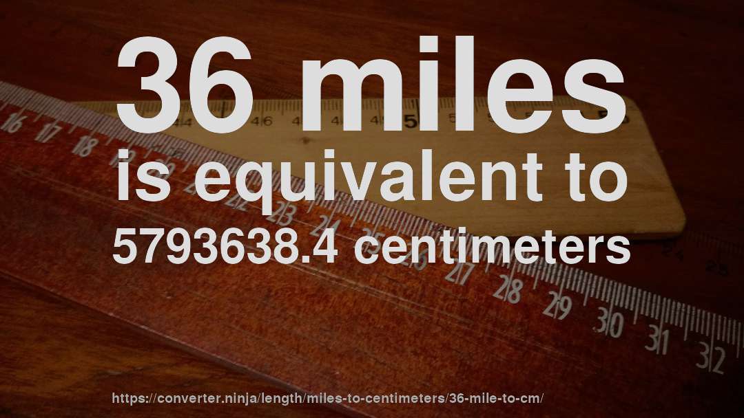 36 miles is equivalent to 5793638.4 centimeters