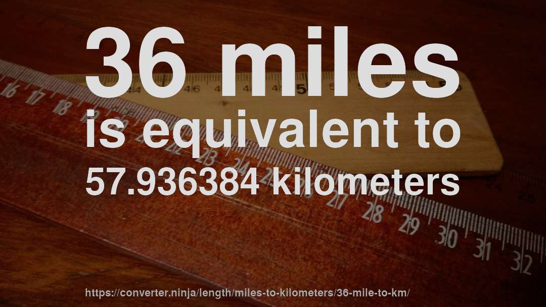 36 miles is equivalent to 57.936384 kilometers