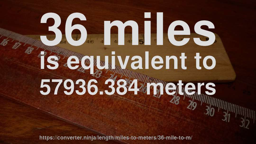 36 miles is equivalent to 57936.384 meters
