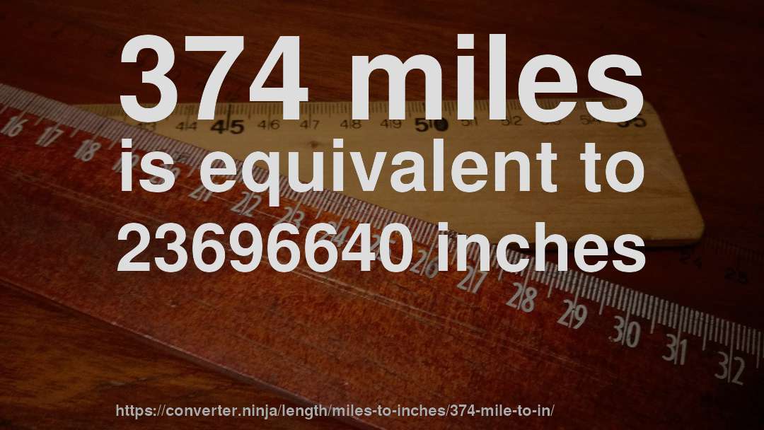 374 miles is equivalent to 23696640 inches