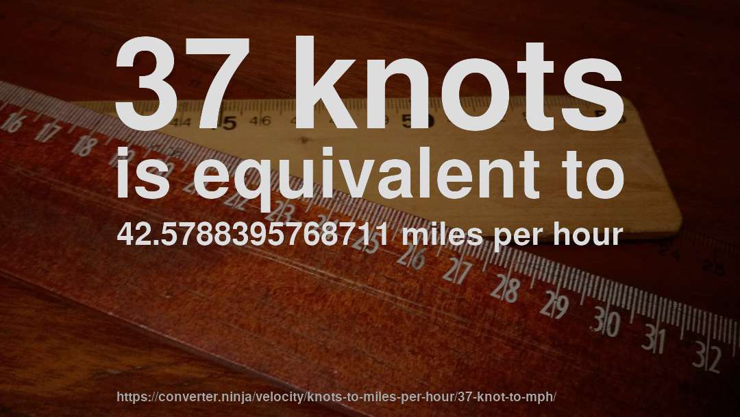 37 knots is equivalent to 42.5788395768711 miles per hour