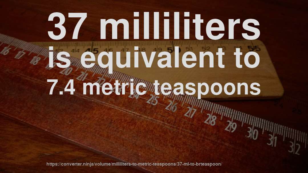 37 milliliters is equivalent to 7.4 metric teaspoons