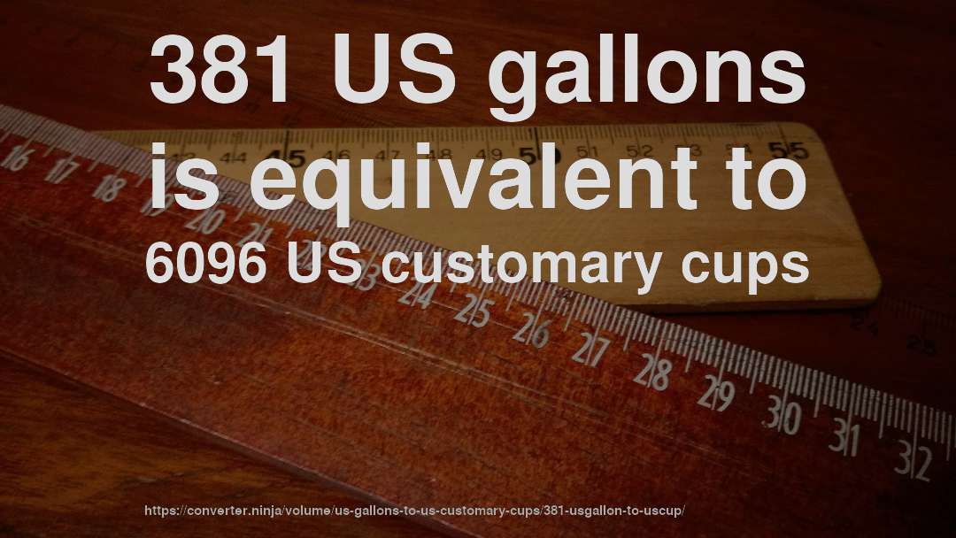 381 US gallons is equivalent to 6096 US customary cups