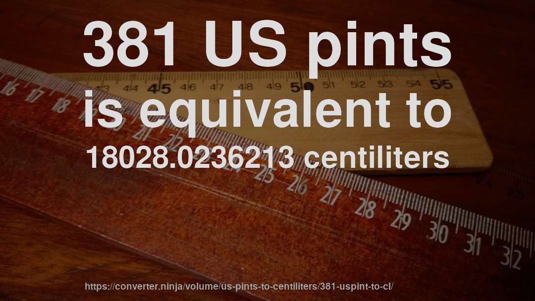 381 US pints is equivalent to 18028.0236213 centiliters