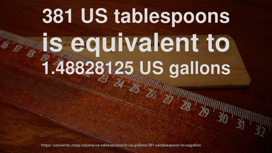 381 US tablespoons is equivalent to 1.48828125 US gallons